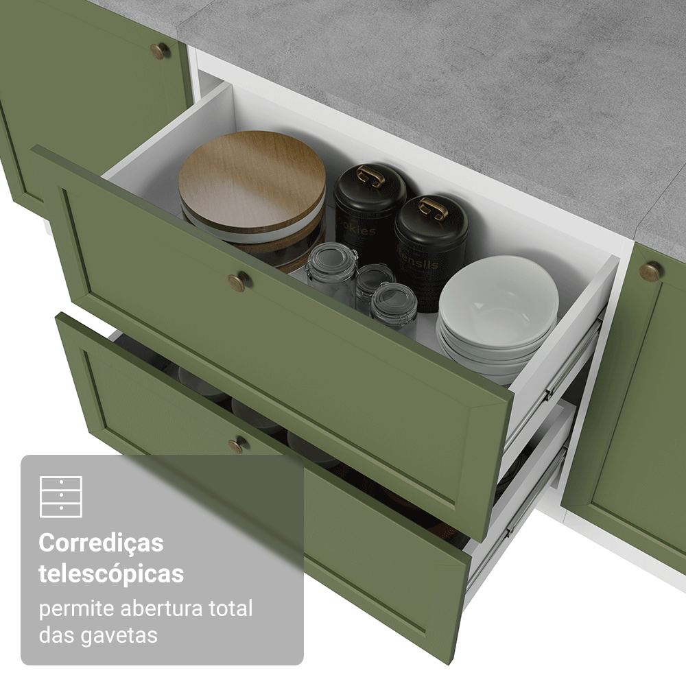 Balcão de Cozinha 80 cm 2 Gavetas Branco/Verde Vik Madesa