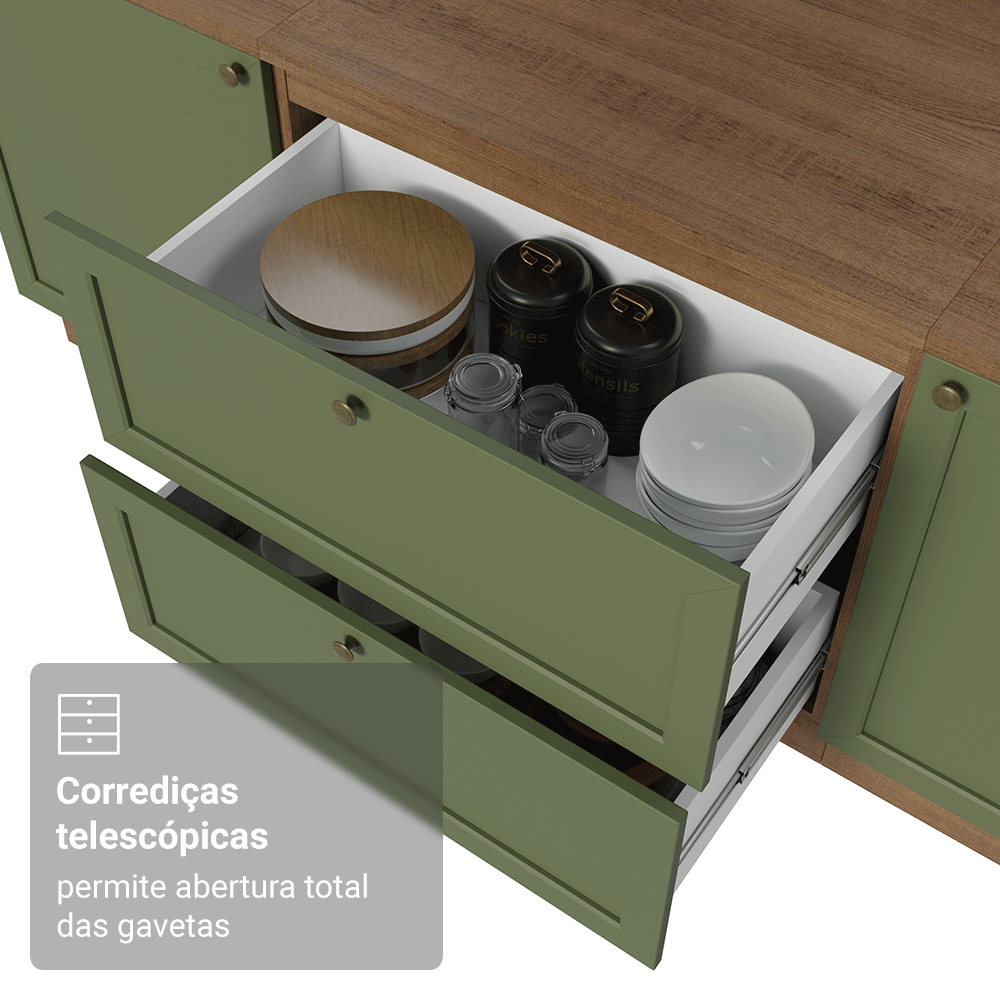 Balcão de Cozinha 80 cm 2 Gavetas (Sem Tampo) Rustic/Verde Vik Madesa