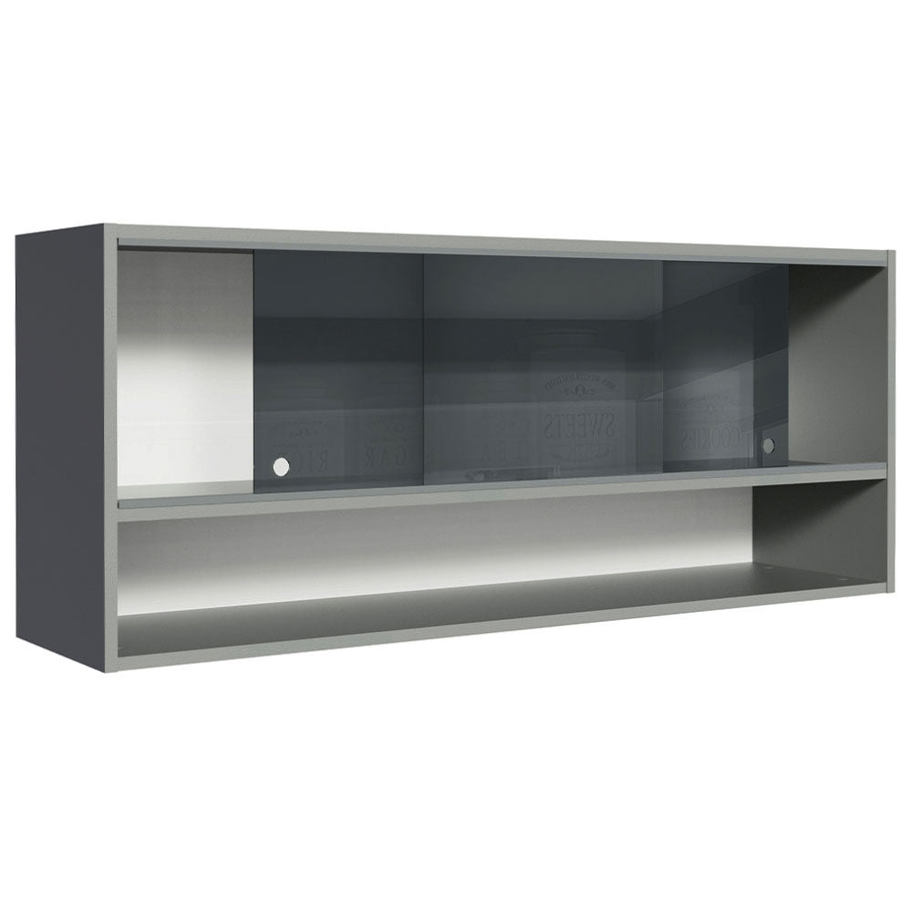 Armário Aéreo 2 Portas de Correr de Vidro Neutral e 1 Nicho Cinza Nice Madesa