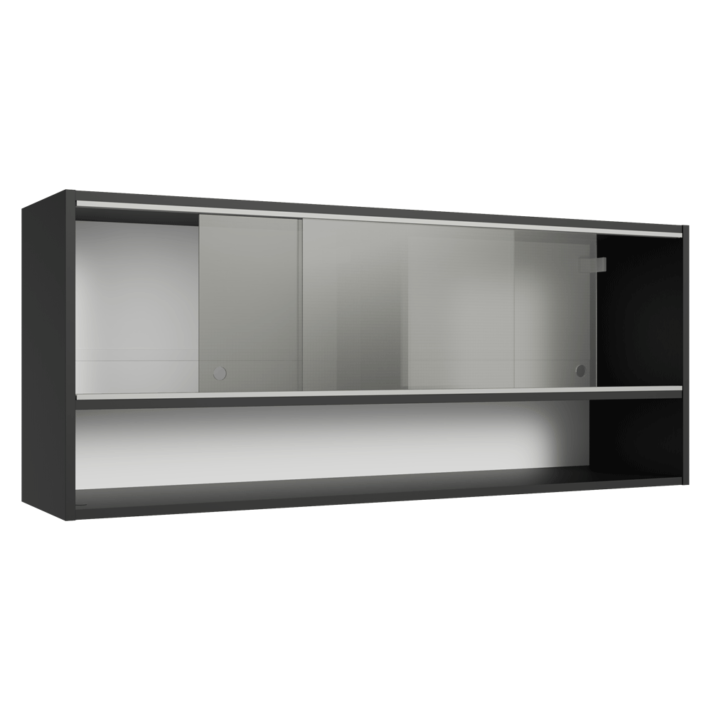 Armário Aéreo 2 Portas de Correr de Vidro Pontilhado e 1 Nicho Preto Madesa