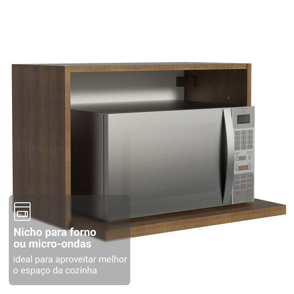 Armário Aéreo 60 cm Nicho para Microondas e Forno Elétrico Rustic Madesa