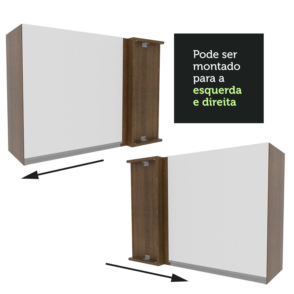 Armário Aéreo de Canto Madesa Glamy 1 Porta Rustic/Branco