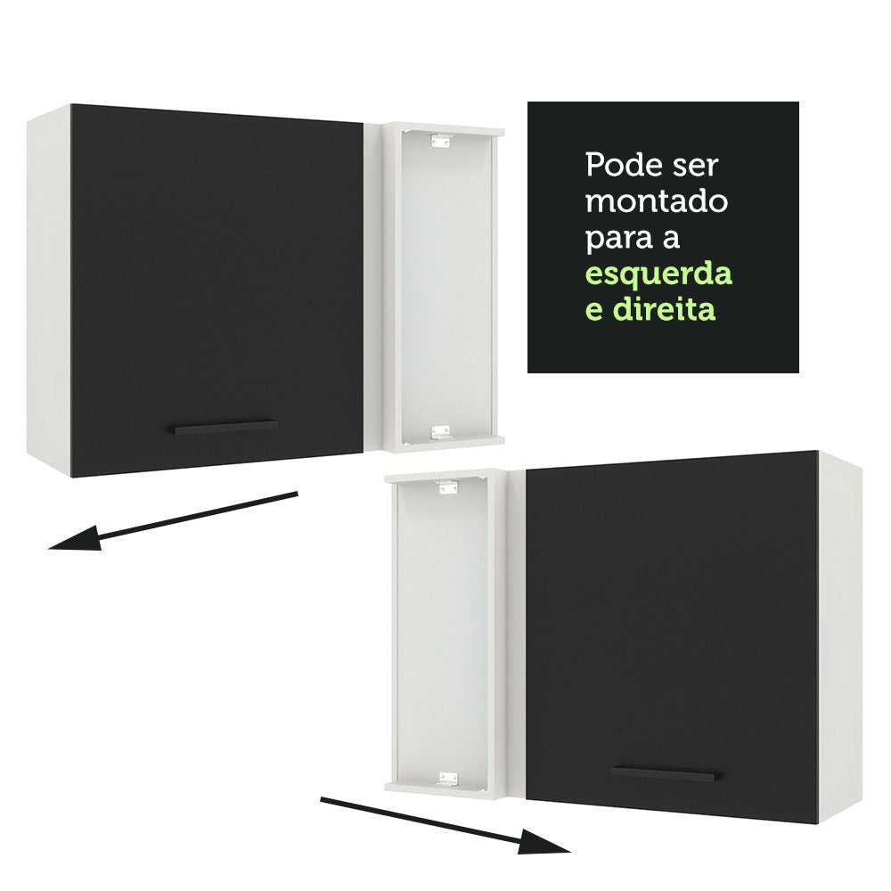 Armário Aéreo de Canto Madesa Agata 1 Porta Branco/Preto
