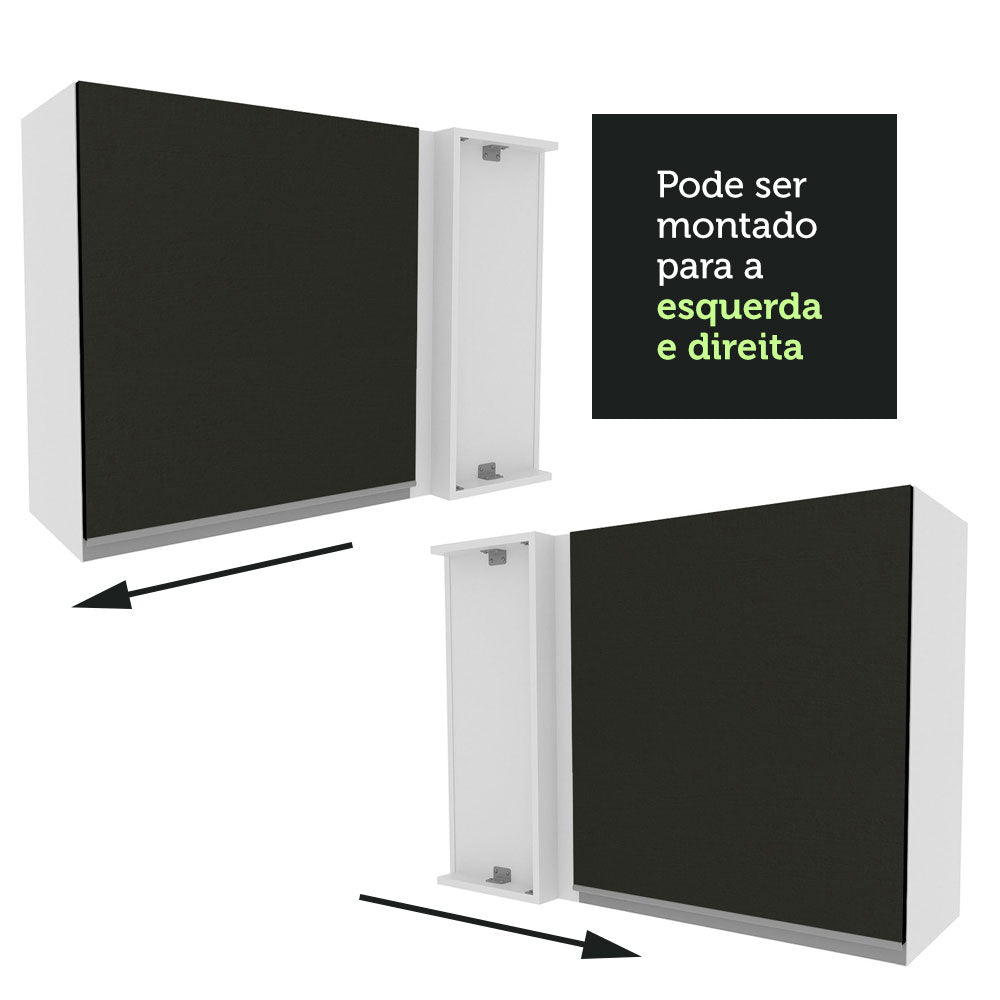 Armário Aéreo de Canto Madesa Glamy 1 Porta Branco/Preto