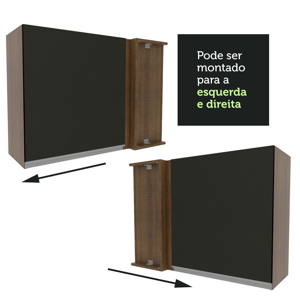 Armário Aéreo de Canto Madesa Glamy 1 Porta Rustic/Preto