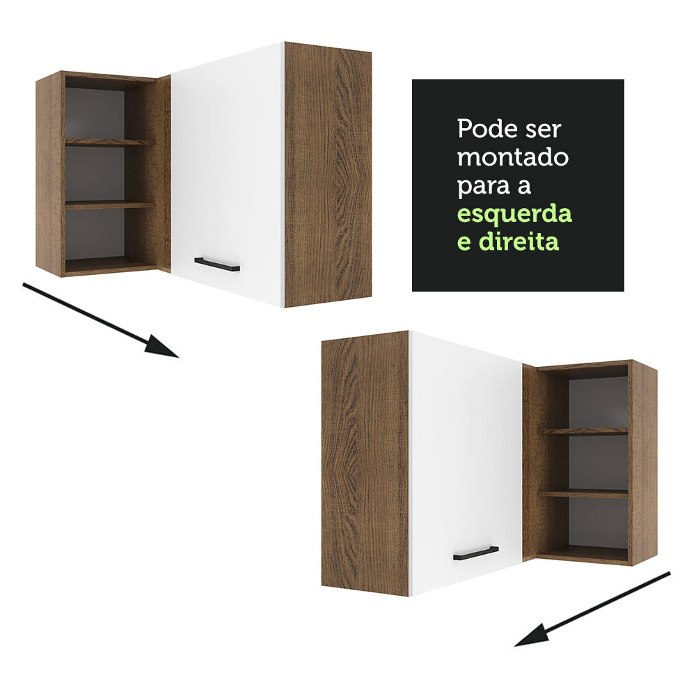 Armário Aéreo de Canto Madesa Agata 1 Porta para linha de 60 cm de profundidade Rustic/Branco
