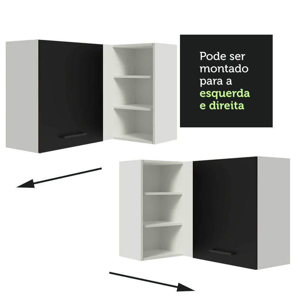 Armário Aéreo de Canto Madesa Agata 1 Porta para linha de 60 cm de profundidade Branco/Preto