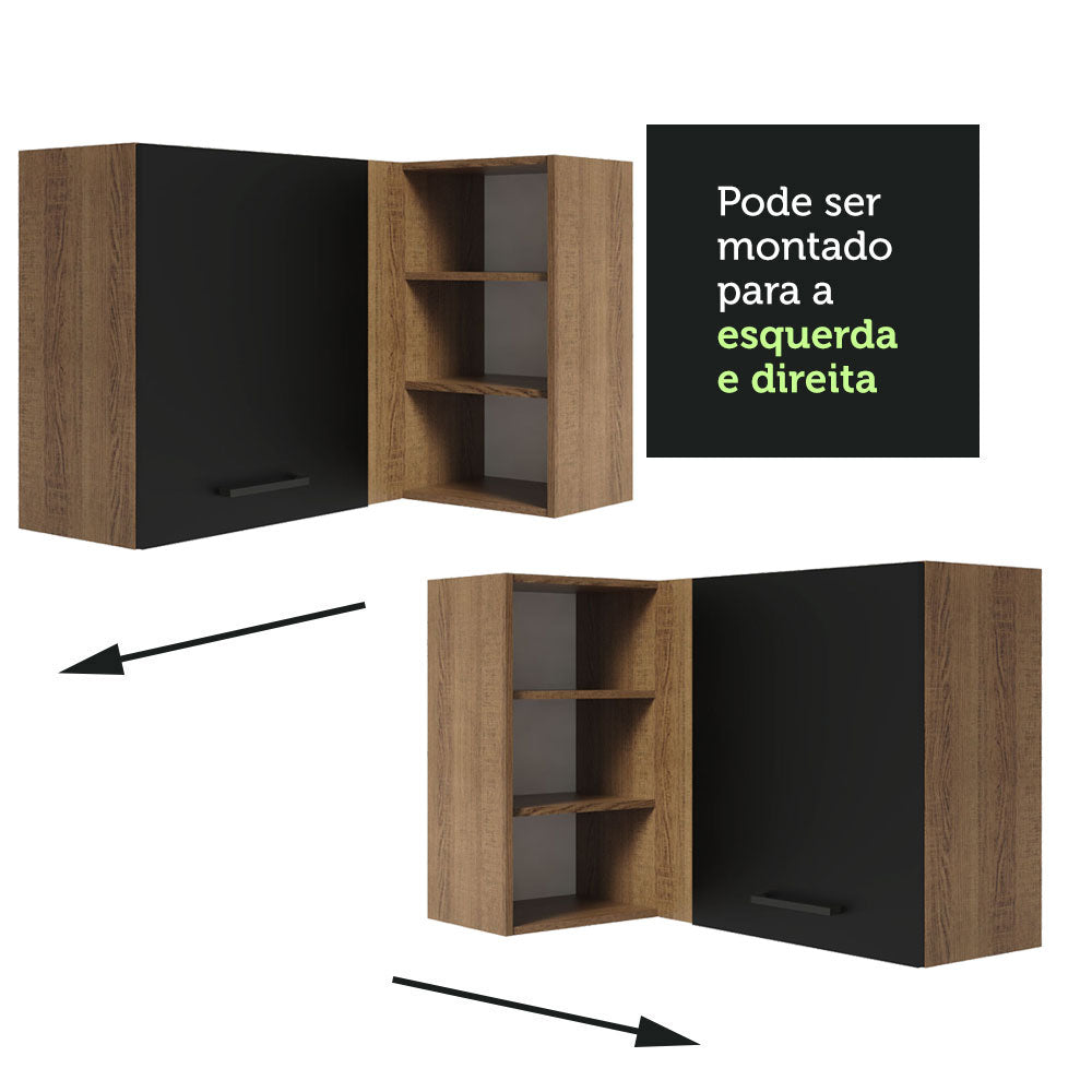 Armário Aéreo de Canto Madesa Agata 1 Porta para linha de 60 cm de profundidade Rustic/Preto
