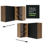 Armário Aéreo de Canto Madesa Agata 1 Porta para linha de 60 cm de profundidade Rustic/Preto