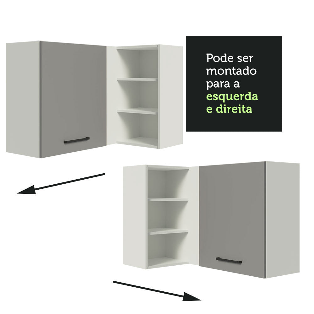 Armário Aéreo de Canto Madesa Agata 1 Porta para linha de 60 cm de profundidade Branco/Cinza