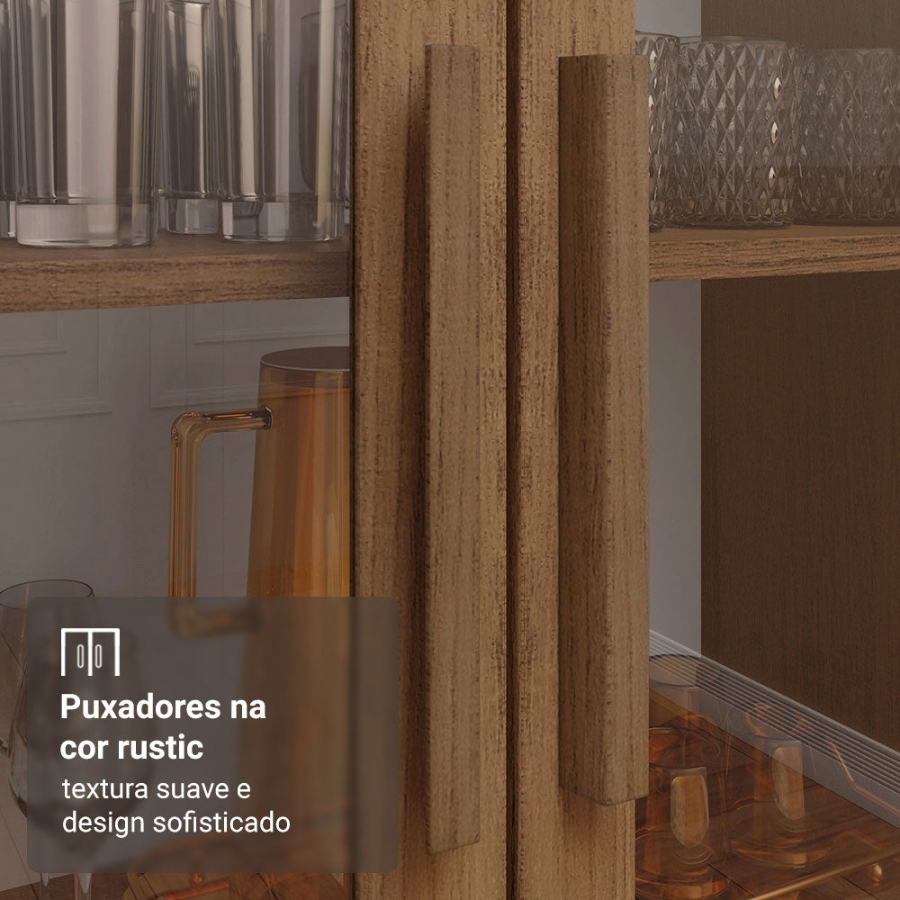 Cristaleira 70 cm 2 Portas de Vidro com Pés Trapézio Rustic/Marrom Madesa
