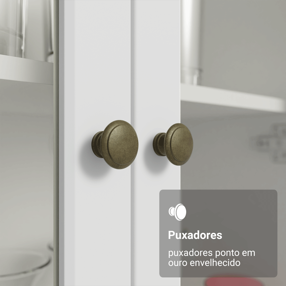Cristaleira 70 cm 2 Portas de Vidro com Pés Cônicos Branco Vik Madesa