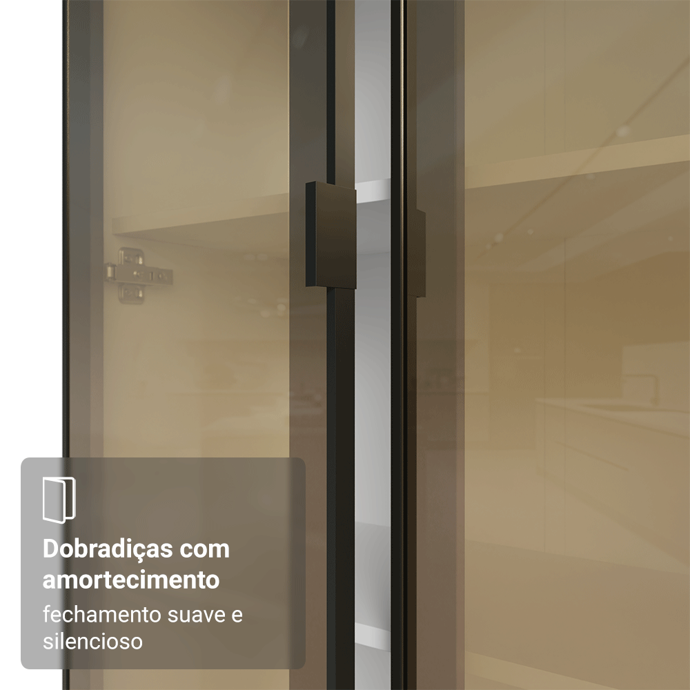 Módulo Cristaleira 70 cm 2 Portas Branco/Preto Vidro Reflecta Bronze Vinil Madesa