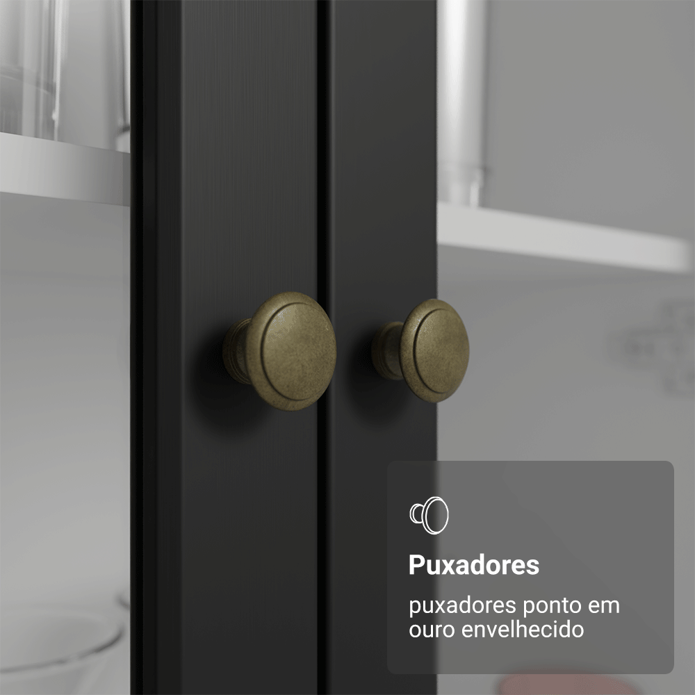 Cristaleira Suspensa 70 cm 2 Portas de Vidro Branco/Preto Vik Madesa