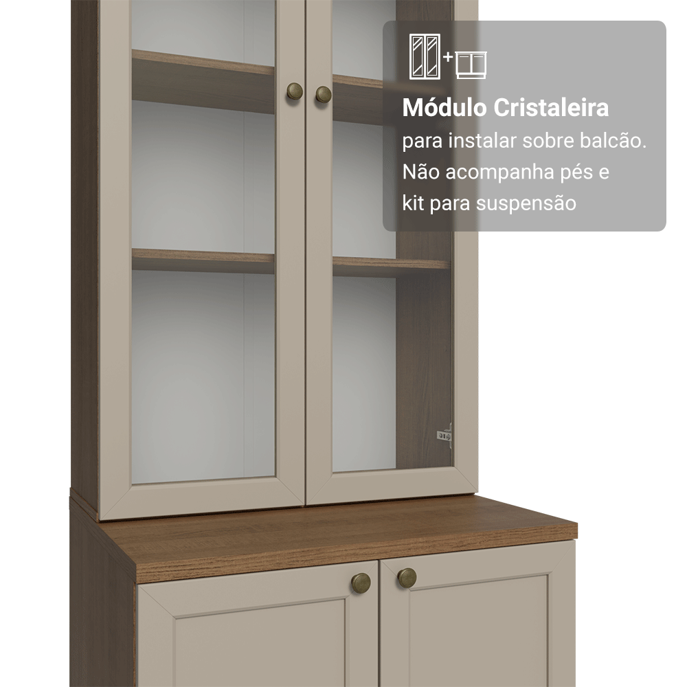 Módulo Cristaleira 70 cm 2 Portas de Vidro Rustic/Crema Vik Madesa