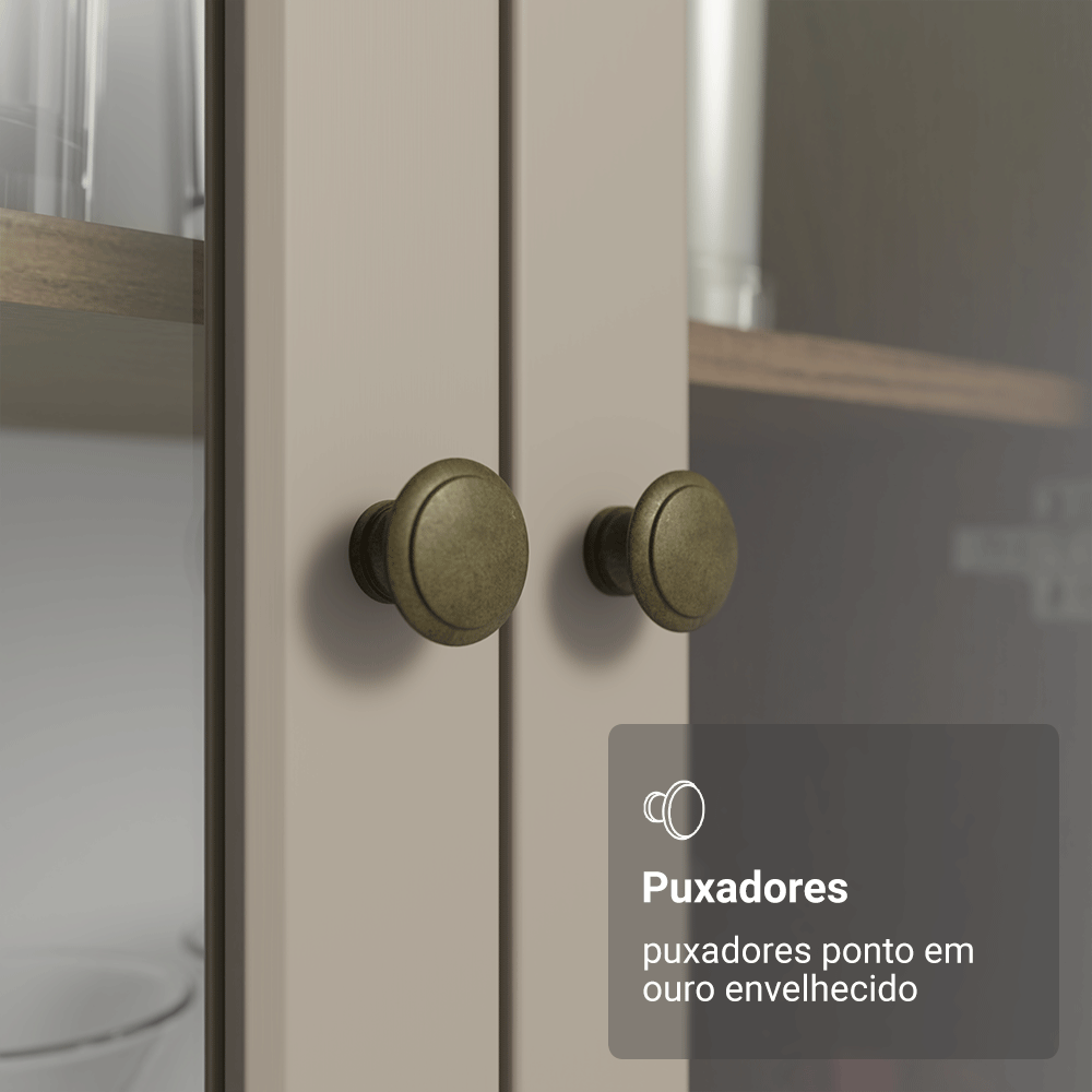 Cristaleira 70 cm 2 Portas de Vidro com Pés Cônicos Rustic/Crema/Rustic Vik Madesa