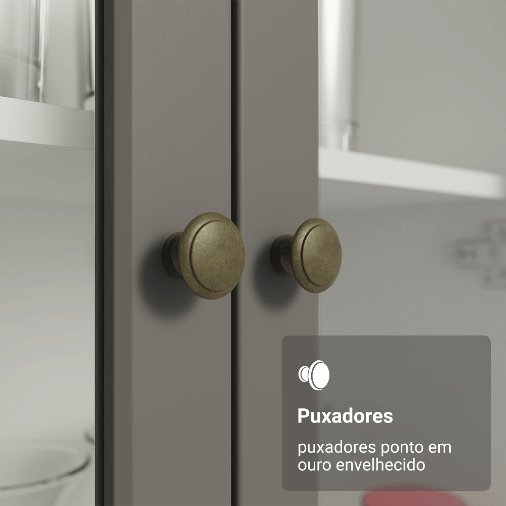 Cristaleira 70 cm 2 Portas de Vidro com Pés Cônicos Branco/Cinza/Branco Vik Madesa
