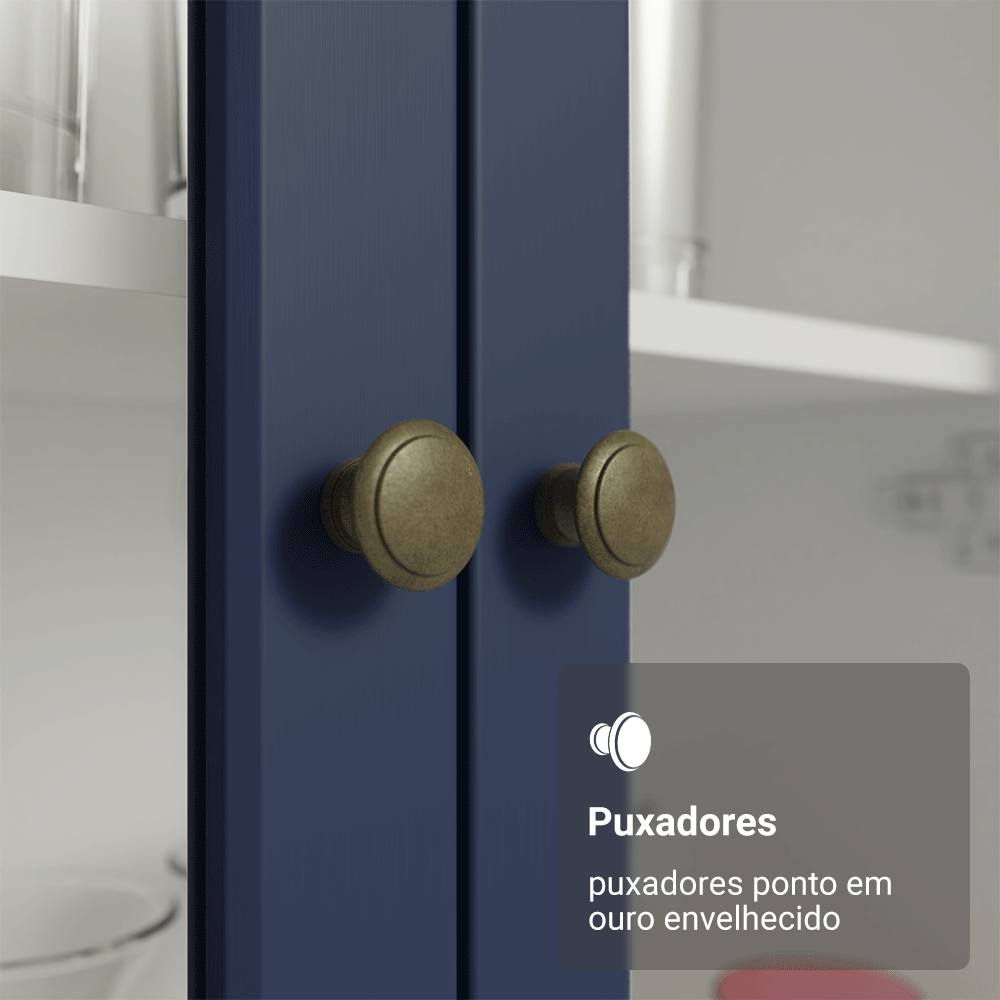 Cristaleira 70 cm 2 Portas de Vidro com Pés Cônicos Branco/Azul/Branco Vik Madesa