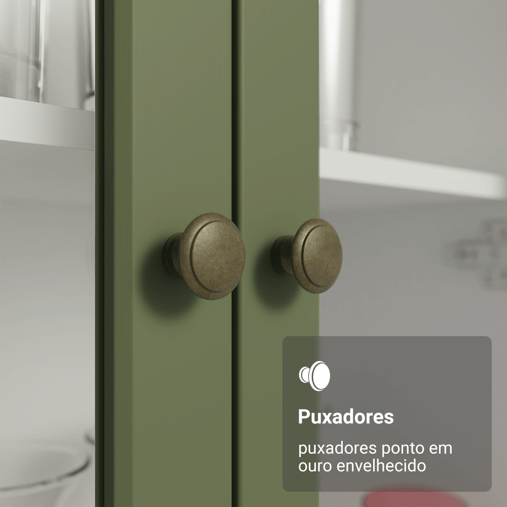 Cristaleira 70 cm 2 Portas de Vidro com Pés Cônicos Branco/Verde/Branco Vik Madesa