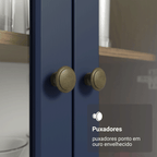 Cristaleira 70 cm 2 Portas de Vidro com Pés Cônicos Rustic/Azul/Rustic Vik Madesa