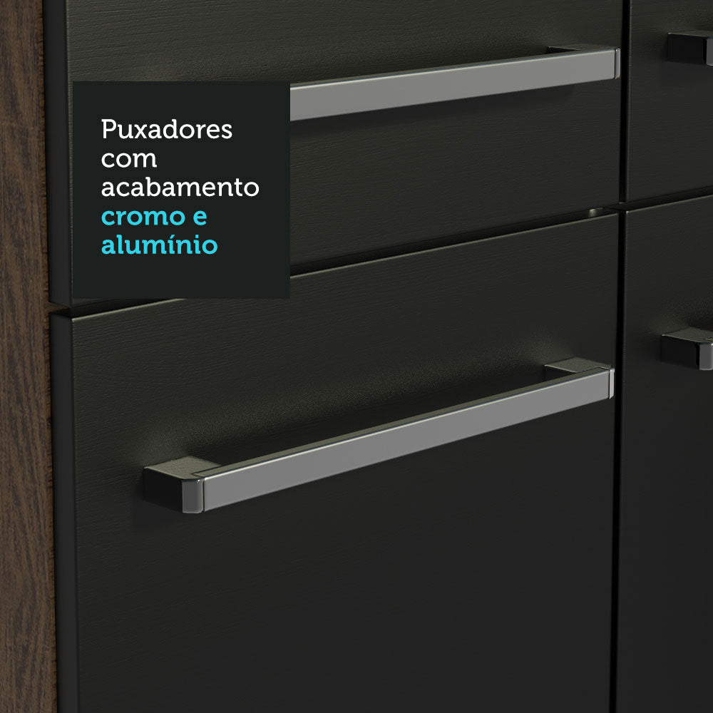 Armário de Cozinha Completa de Canto 261cm Rustic/Preto Emilly Song Madesa 01