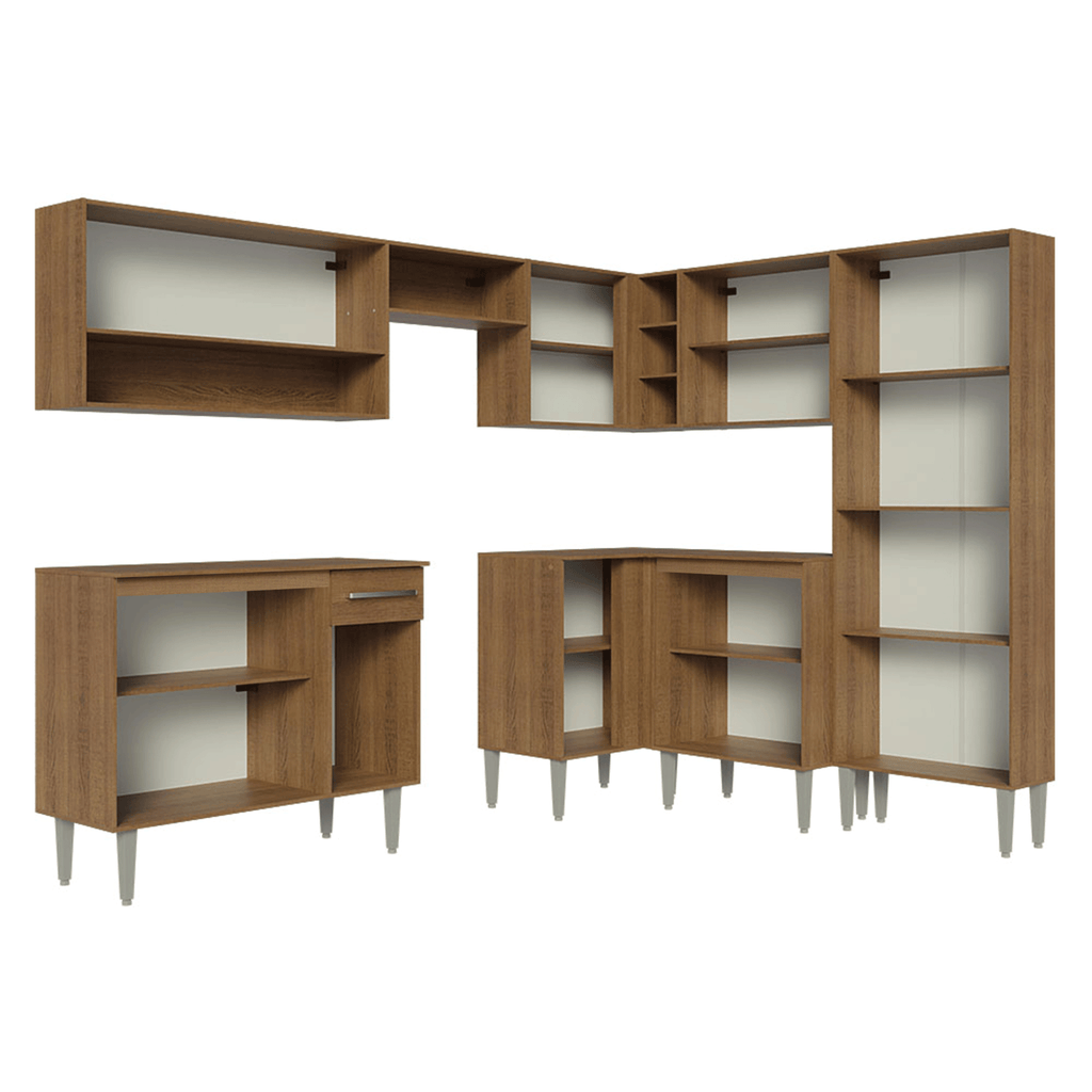 Armário de Cozinha Completa de Canto 417cm Rustic/Preto Emilly Madesa 02