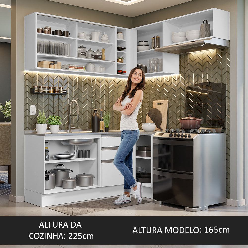 Armário de Cozinha Completa de Canto 349cm Branco Glamy Madesa 06