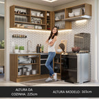 Armário de Cozinha Completa de Canto 349cm Rustic/Preto Glamy Madesa 06