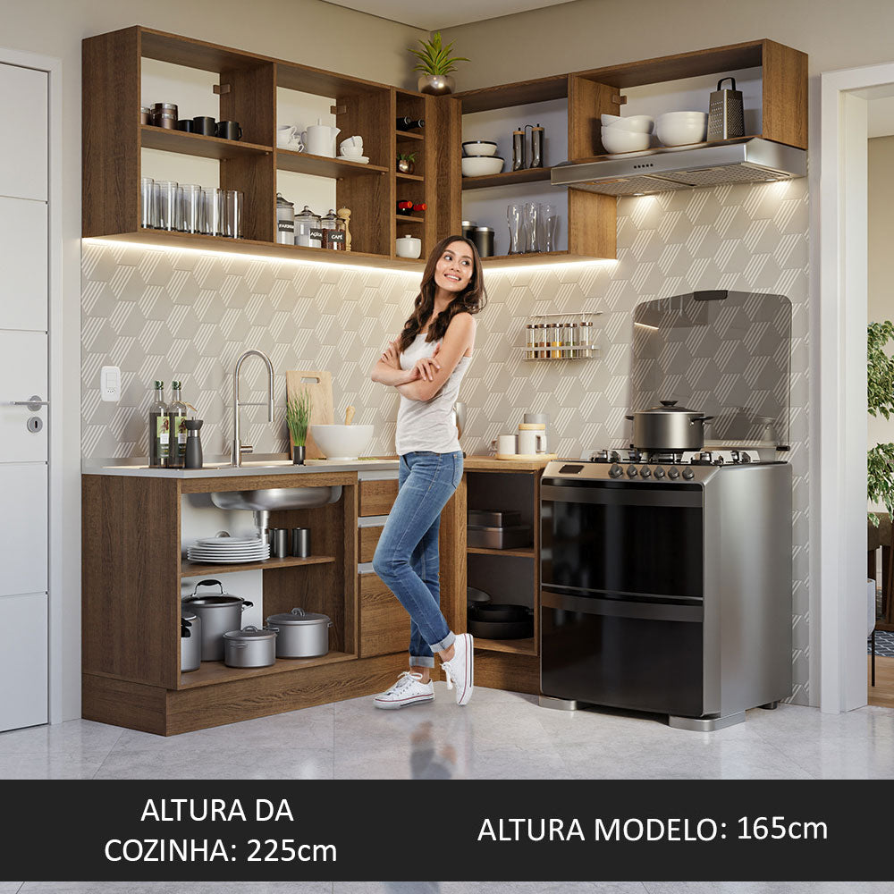 Armário de Cozinha Completa de Canto 349cm Rustic Glamy Madesa 07