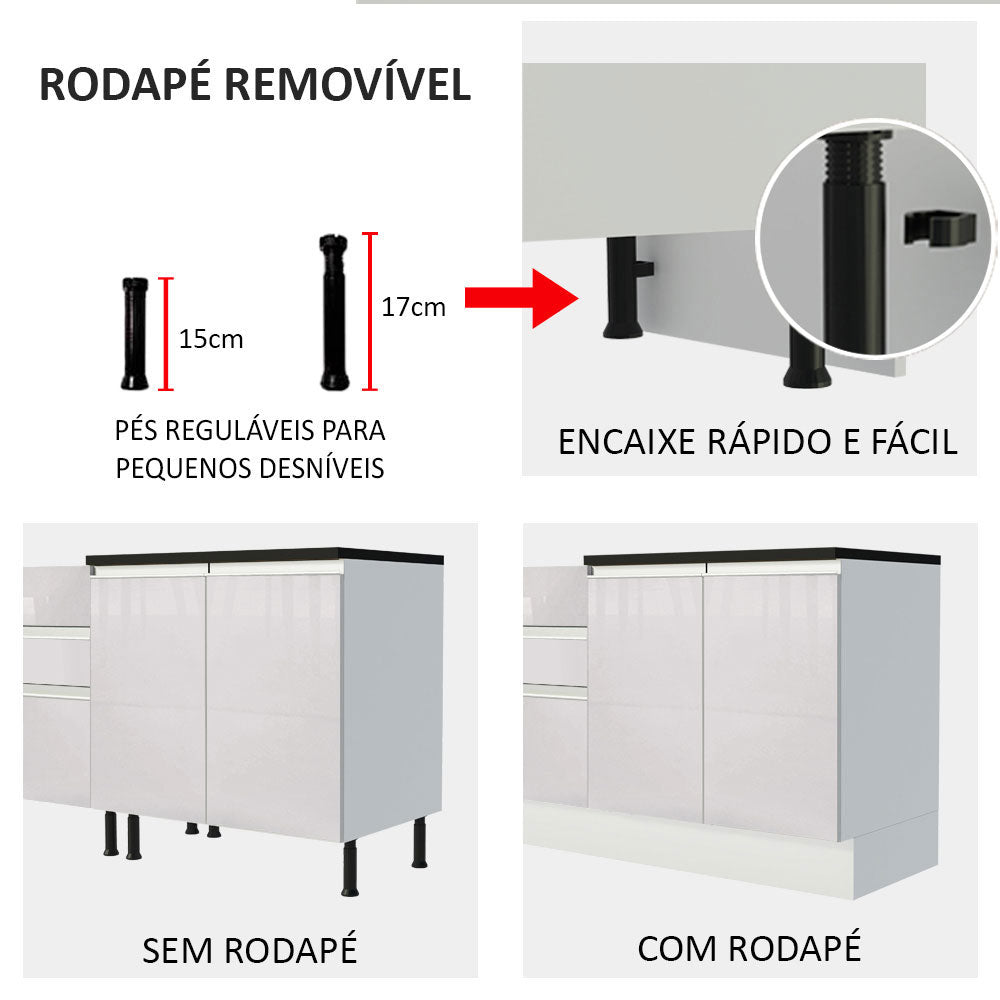 Kit Área De Serviço Madesa Acordes 100% MDF com Armário e Balcão de Canto Portas Branco Brilho