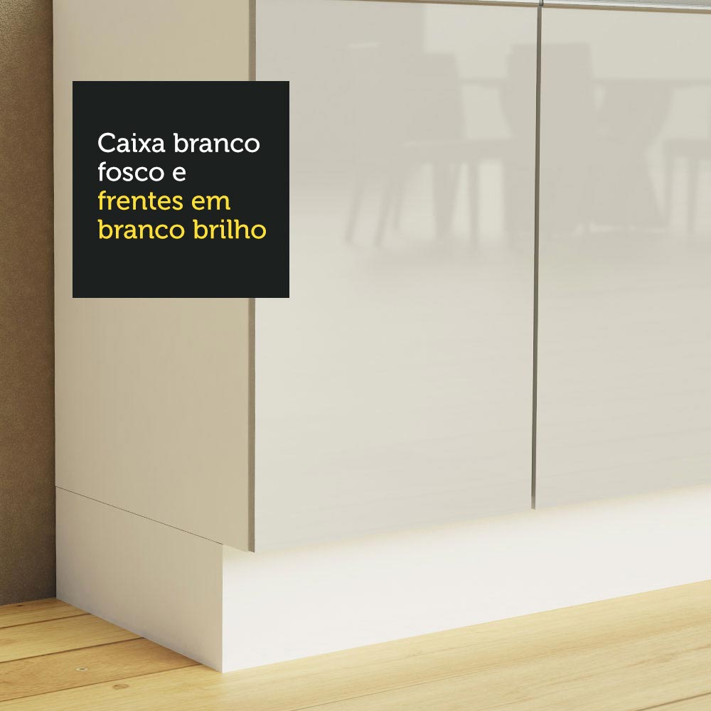 Kit Área De Serviço Madesa Acordes 100% MDF com Armário, Gaveteiro e Balcão de Canto Portas Branco Brilho