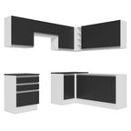 Armário de Cozinha Completa de Canto 100% MDF 409cm Branco/Preto Acordes Madesa 01