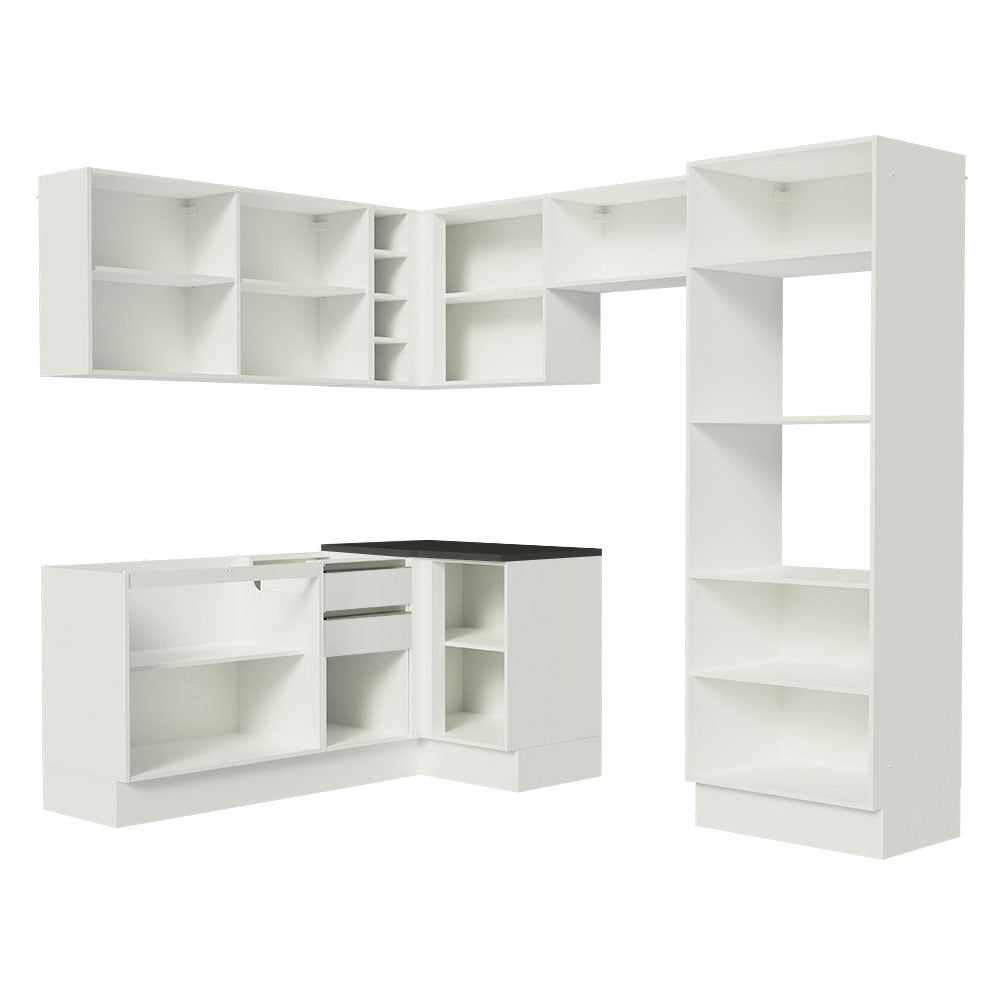 Armário de Cozinha Completa de Canto 100% MDF 419cm Frentes Branco Brilho Acordes Madesa 01