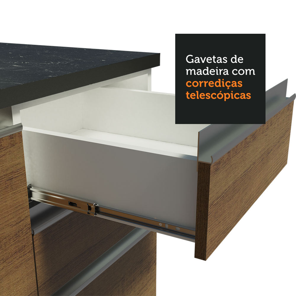 Armário de Cozinha Completa de Canto 100% MDF 419cm Rustic/Branco Acordes Madesa 01