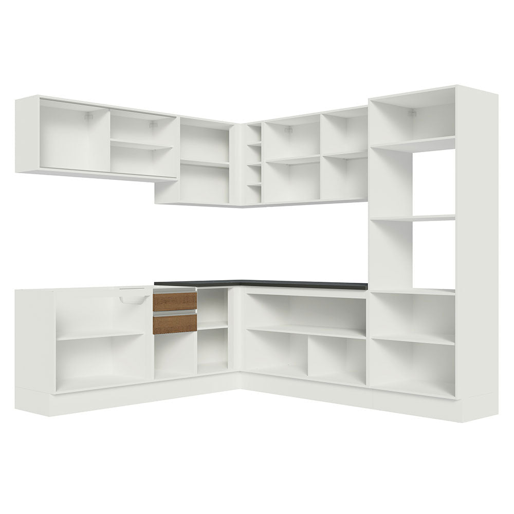 Armário de Cozinha Completa de Canto 100% MDF 459cm Branco/Rustic Acordes Madesa 01