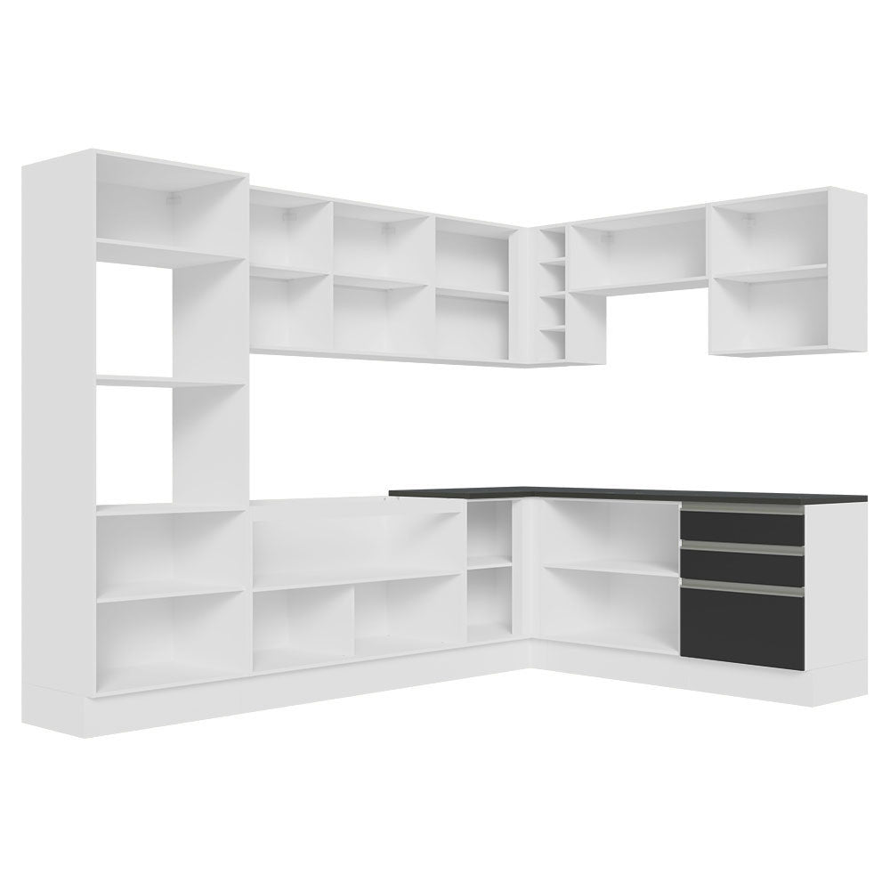 Armário de Cozinha Completa de Canto 100% MDF 479cm Branco/Preto Acordes Madesa 03