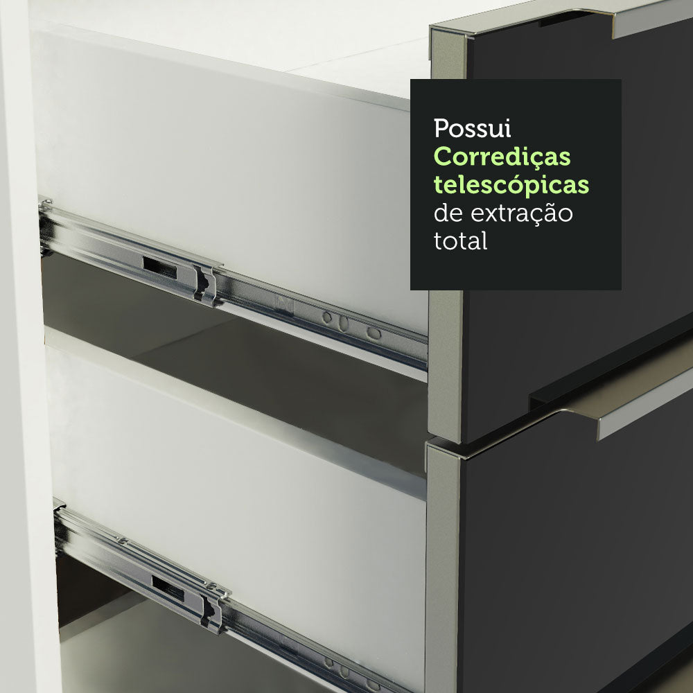Armário de Cozinha Completa de Canto 546 x 60 cm Branco/Preto Lux Madesa 01