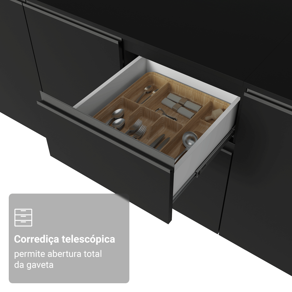 Armário de Cozinha Completa de Canto Suspenso 325 cm Preto Nice Madesa 01
