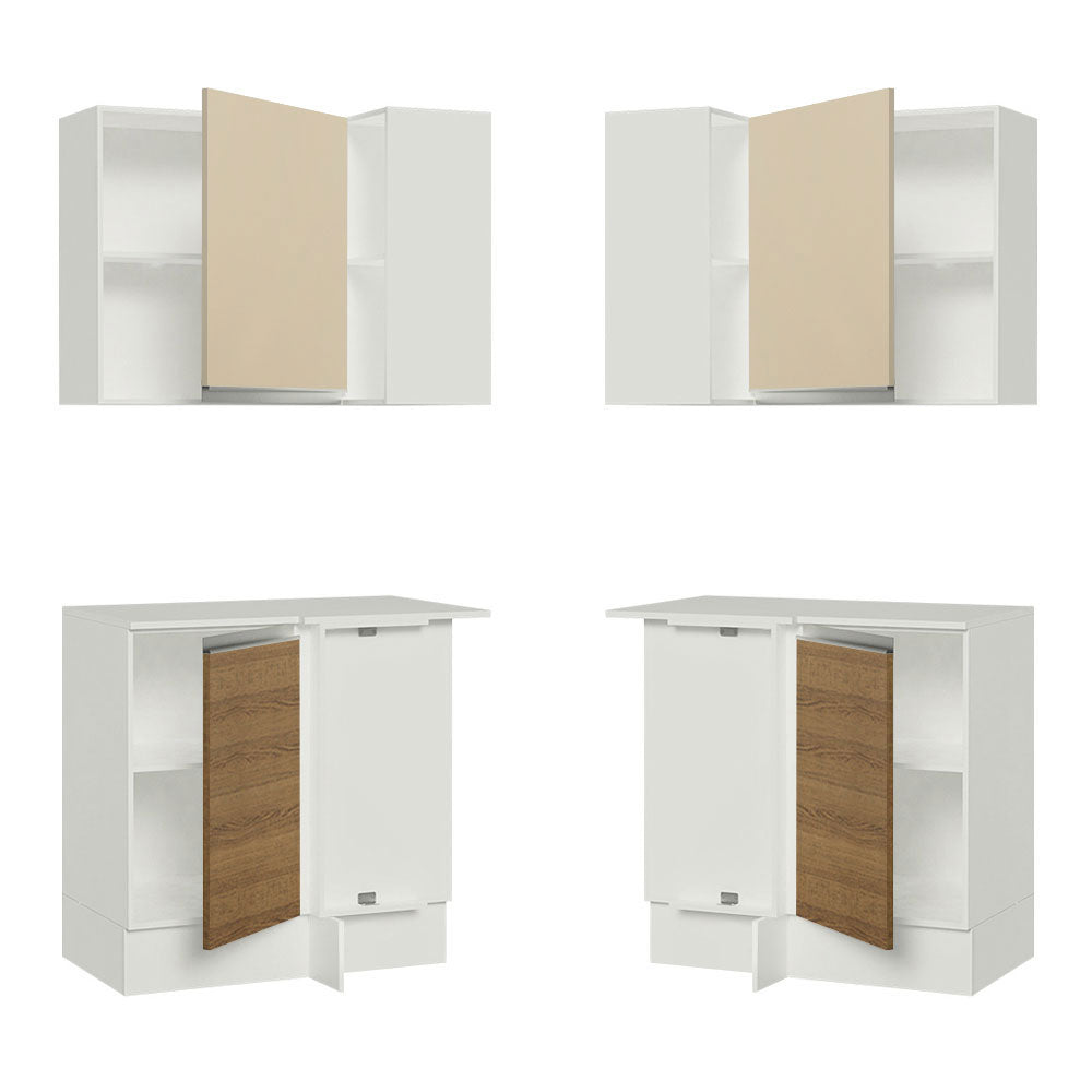 Kit Canto Reto Madesa Smart 2 Portas e Nicho com tampo Rustic/Crema/Branco