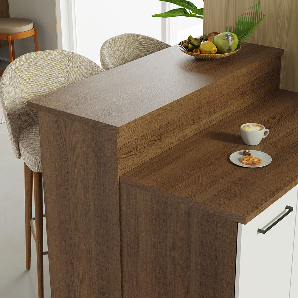 Ilha de Cozinha com Bancada e Balcão 120 cm Rustic/Branco Agata Madesa