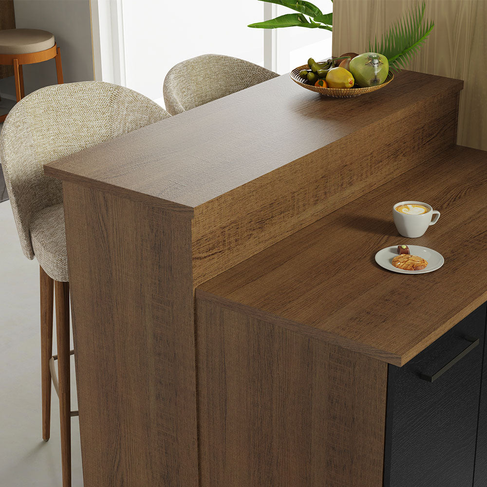 Ilha de Cozinha com Bancada e Balcão 120 cm Rustic/Preto Agata Madesa