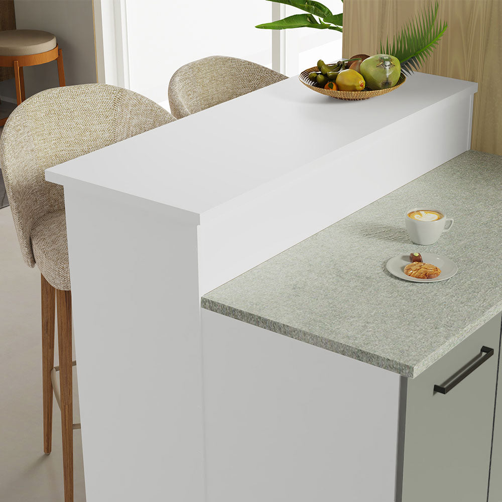 Ilha de Cozinha com Bancada e Balcão 120 cm Branco/Cinza Agata Madesa