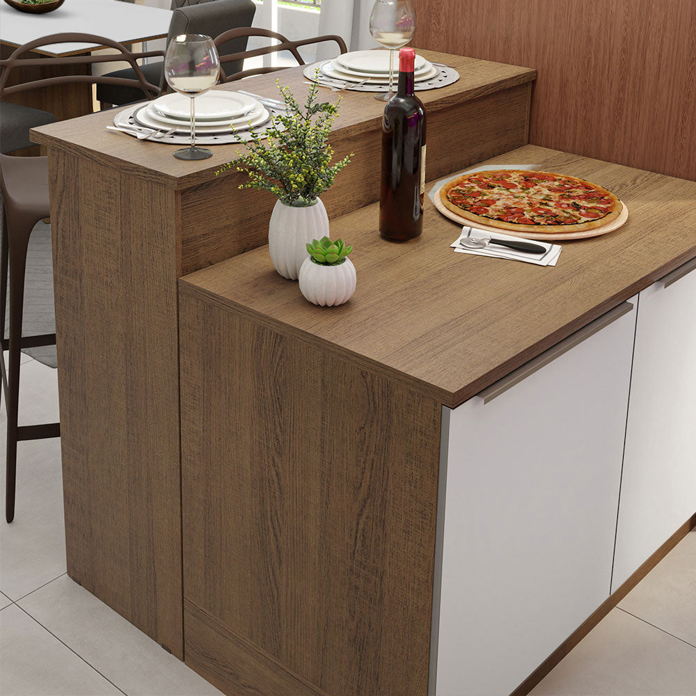 Ilha de Cozinha com Bancada e Balcão 120 cm Rustic/Branco Lux Madesa