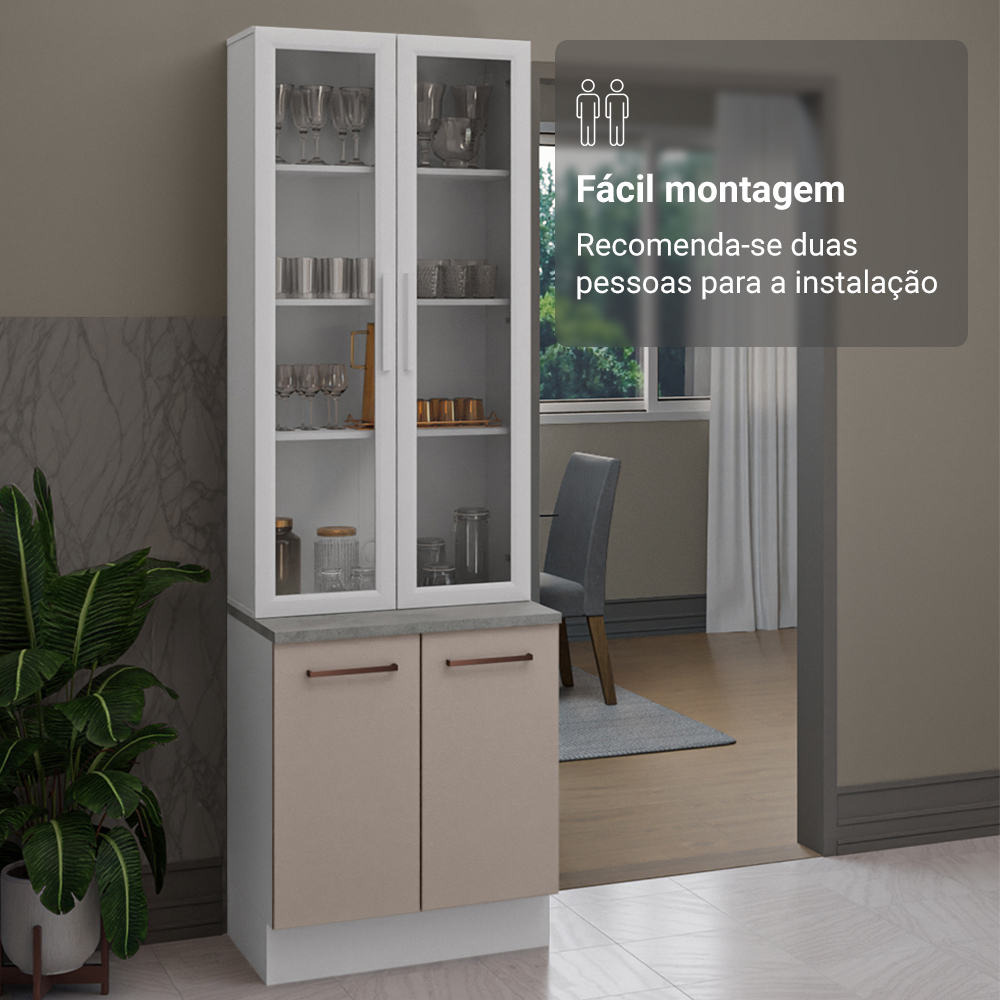 Kit Balcão + Cristaleira 70cm Branco/Crema Agata Madesa 01