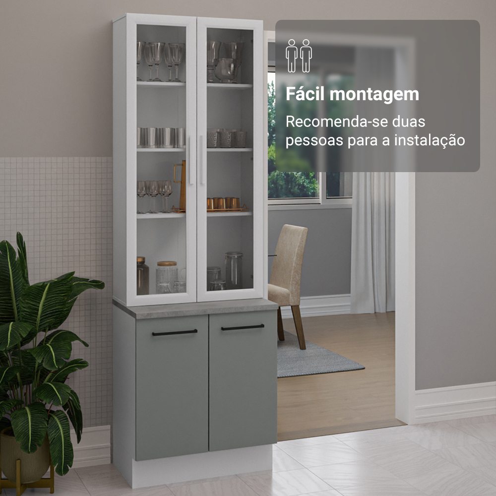 Kit Balcão + Cristaleira 70cm Branco/Cinza Agata Madesa 01