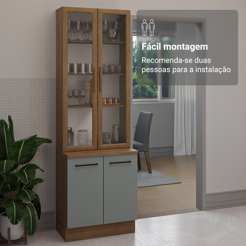 Kit Balcão + Cristaleira 70cm Rustic/Cinza Agata Madesa 01