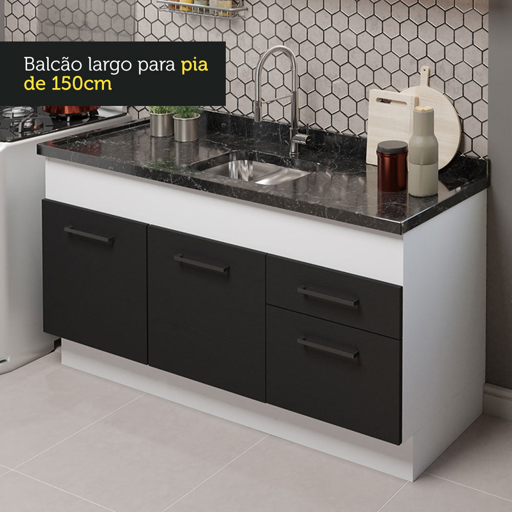 Armário de Cozinha Compacta 150cm Branco/Preto Agata Madesa 02