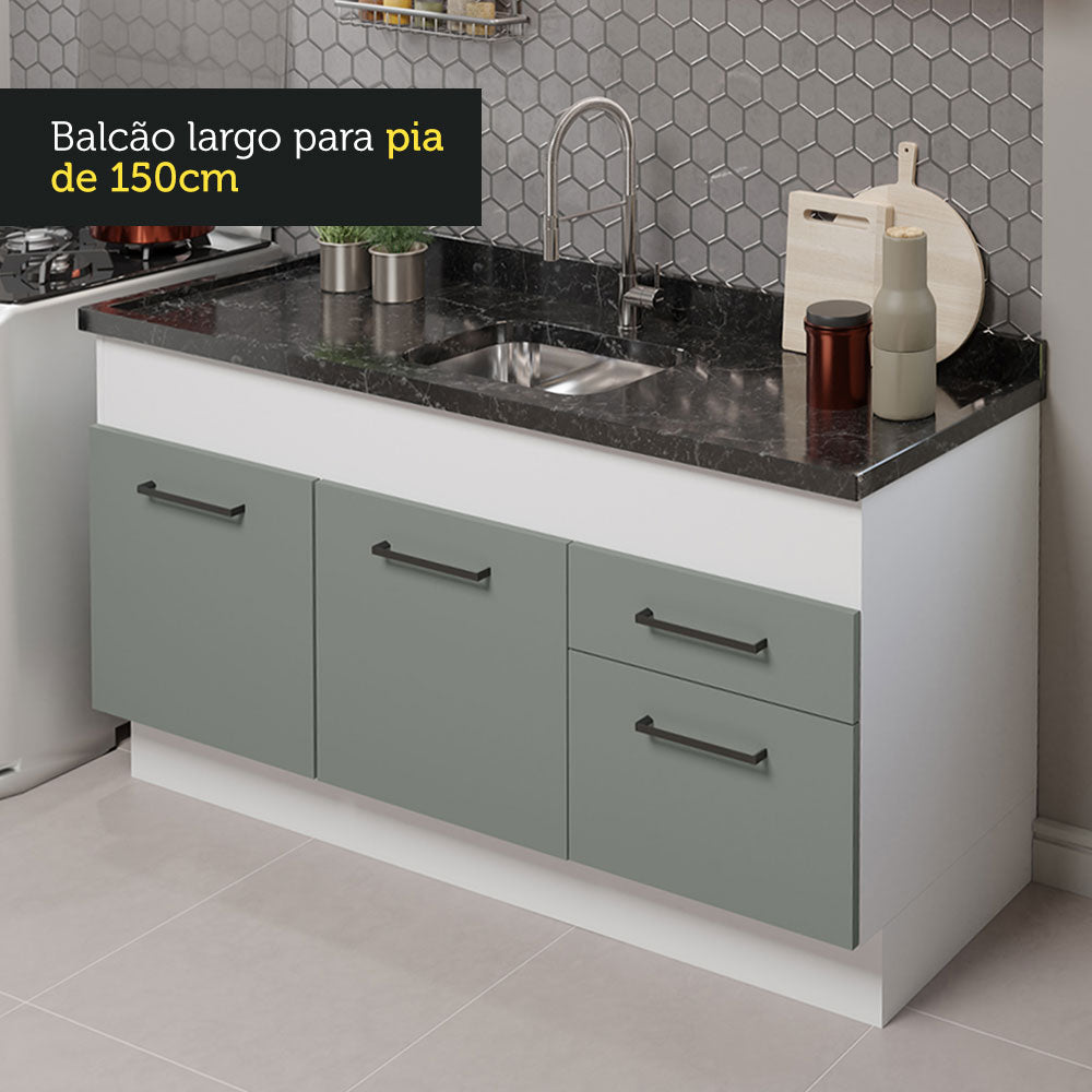 Armário de Cozinha Compacta 150cm Branco/Cinza Agata Madesa 02