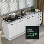 Kit com 2 Balcões de Cozinha Madesa Agata 3 Gavetas 4 Portas (Sem Tampo e Pia) Branco