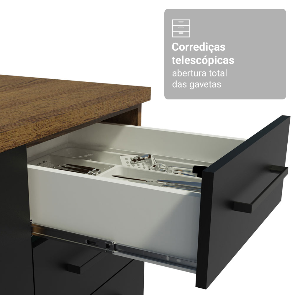 Armário de Cozinha Completa 270 cm Rustic/Preto Agata Madesa 12